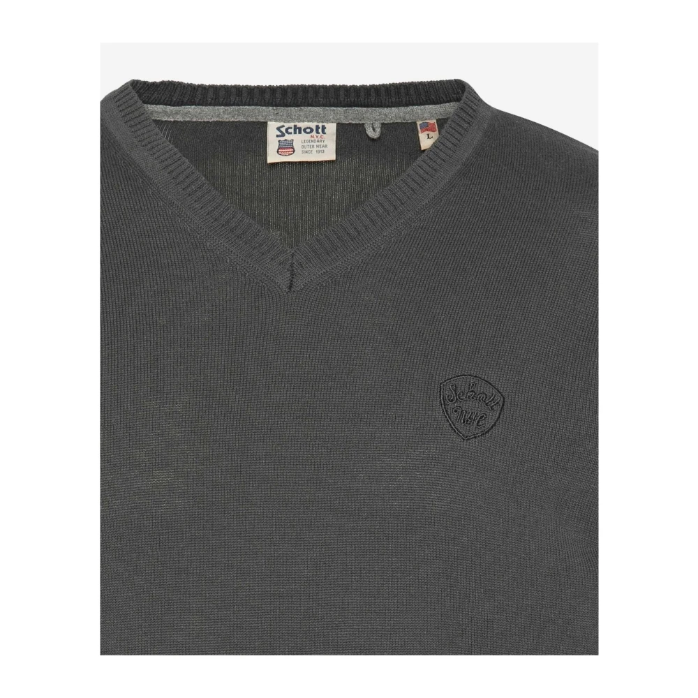Schott NYC Grijze V-hals gebreide trui Gray Heren