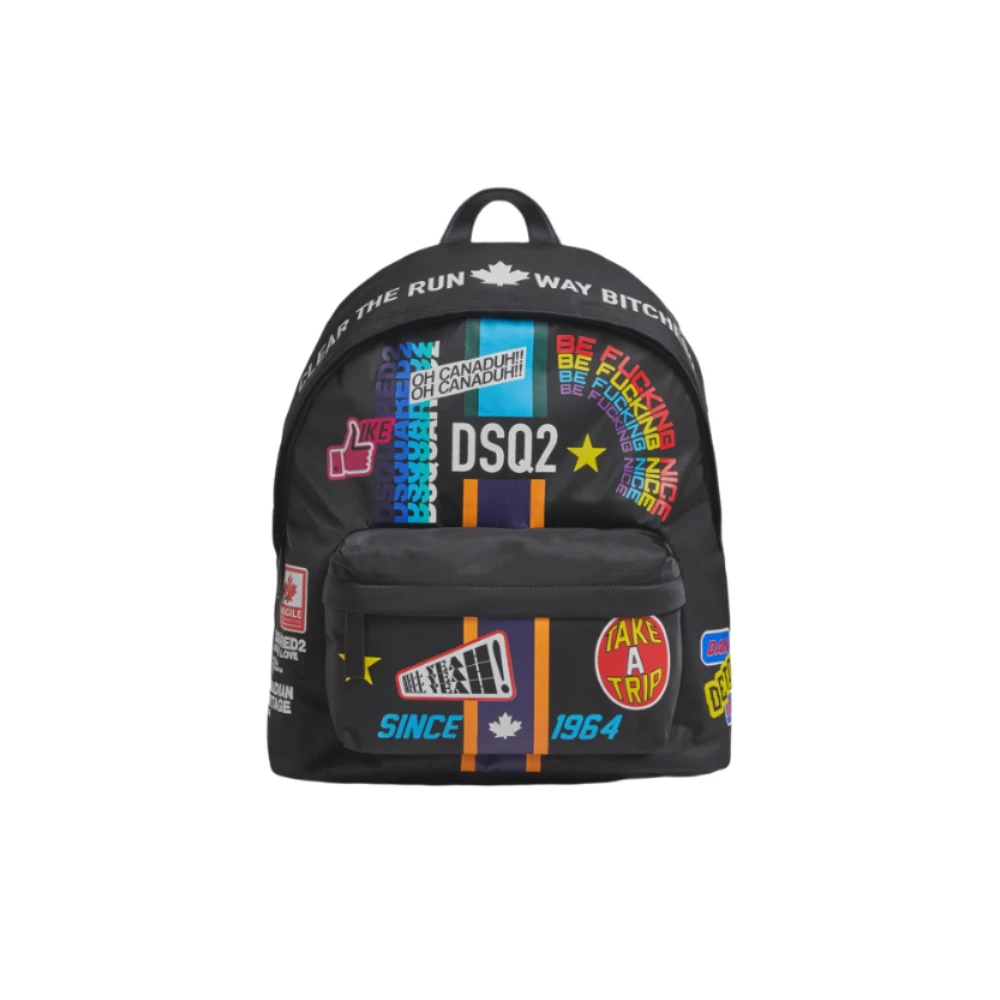 Dsquared2 Men's Black Logo Patch Backpack