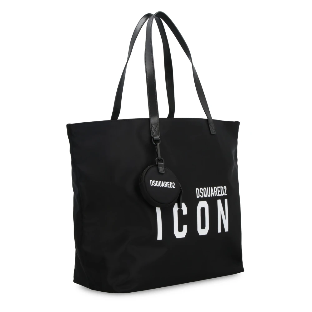 Dsquared2 Icon Nylon Tote met Leren Details Black Dames