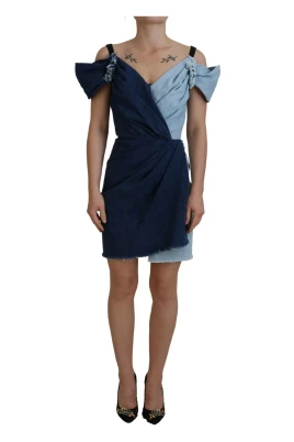 Underbar Two Tone Blå Denim Mini Klänning