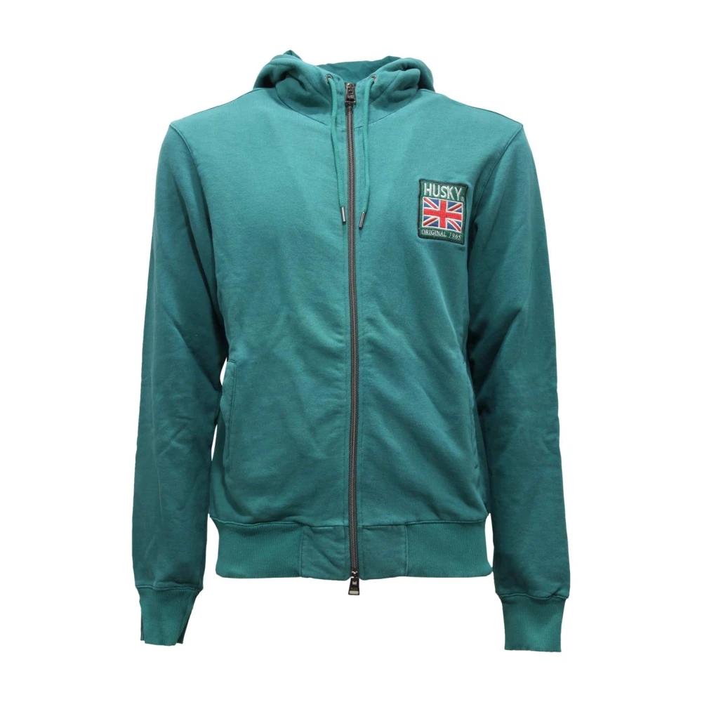 Husky Original Men's Green Zip-Throughs, M, Peter Sweatshirt Made In Italy