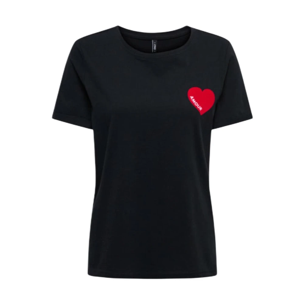 Only Women's Black Round Neck Short Sleeve Cotton T-Shirt