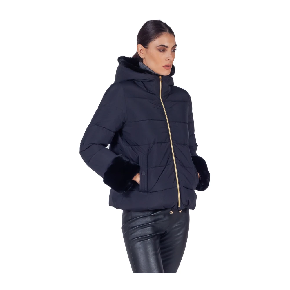 Emme DI Marella Zwarte Pufferjas met Faux-Fur Trim Black Dames