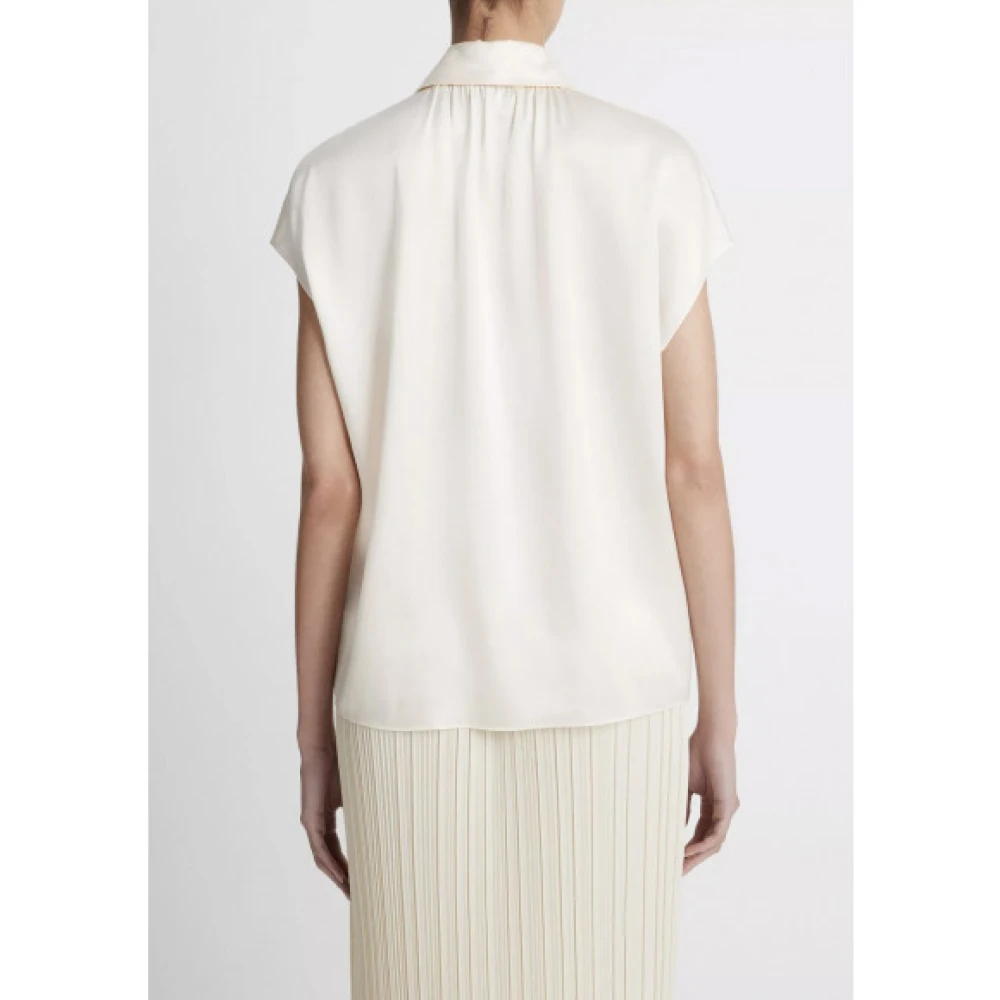 Vince Zijden blouse met kapmouwen en gerimpelde achterkant Beige Dames