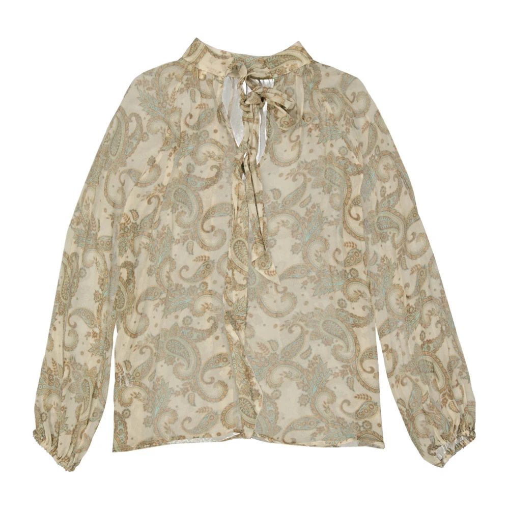 Alessia Zamattio Zijden Top met Strik Detail Beige Dames