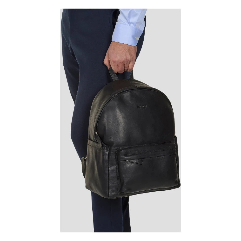 Howard London Zwarte Leren Casual Rugzak Black Heren