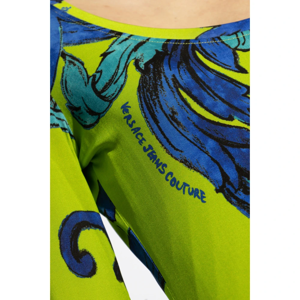 Versace Jeans Couture Jurk met Outline Barocco-print Green Dames