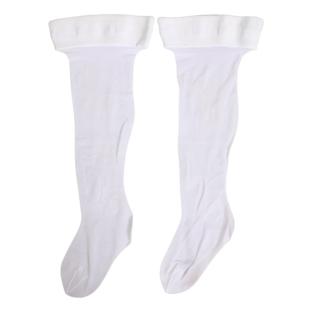 Dolce & Gabbana , Socks, Female, White, One Size, .White Nylon Logo Calf Long Women Accessory Socks - Image 1