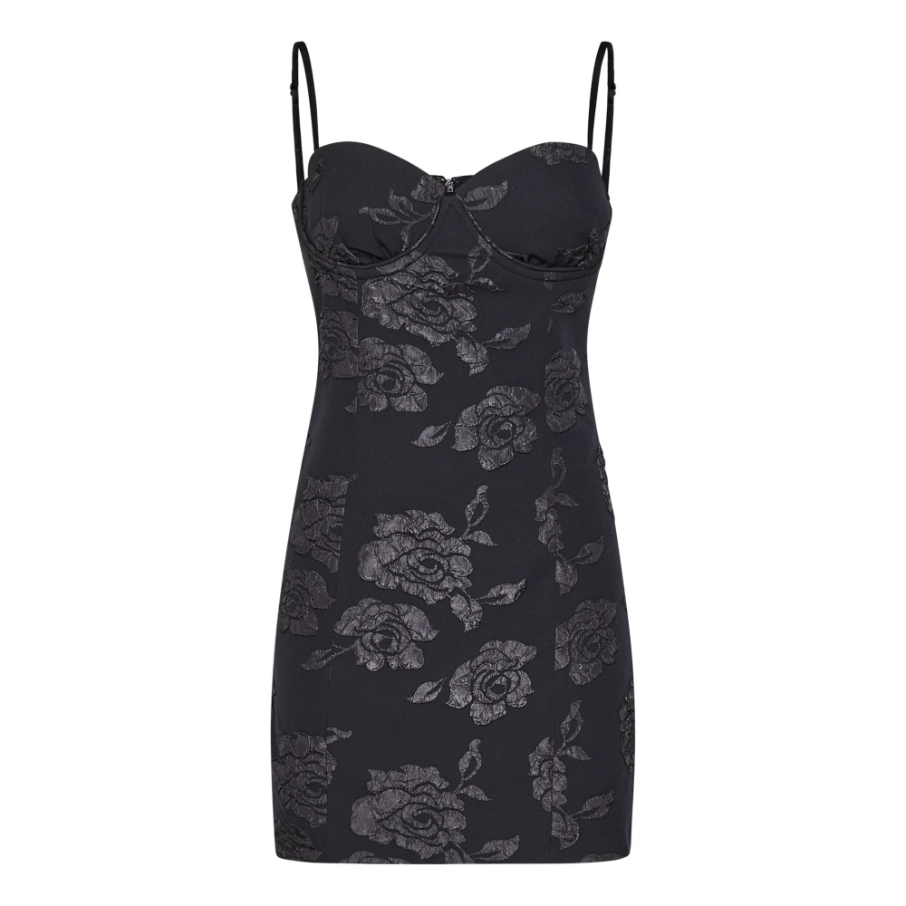 Rotate Birger Christensen Zwarte 3D Bloemen Mini Jurk Black Dames
