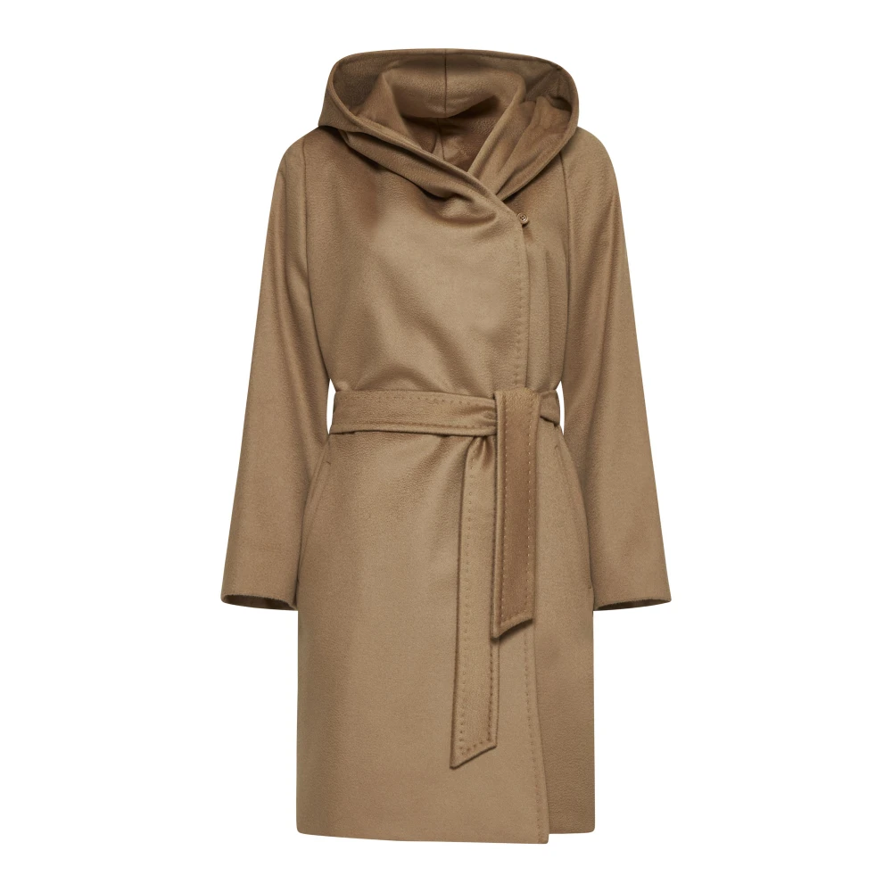 Max Mara Studio Kameelwollen Jas met Capuchon Brown Dames