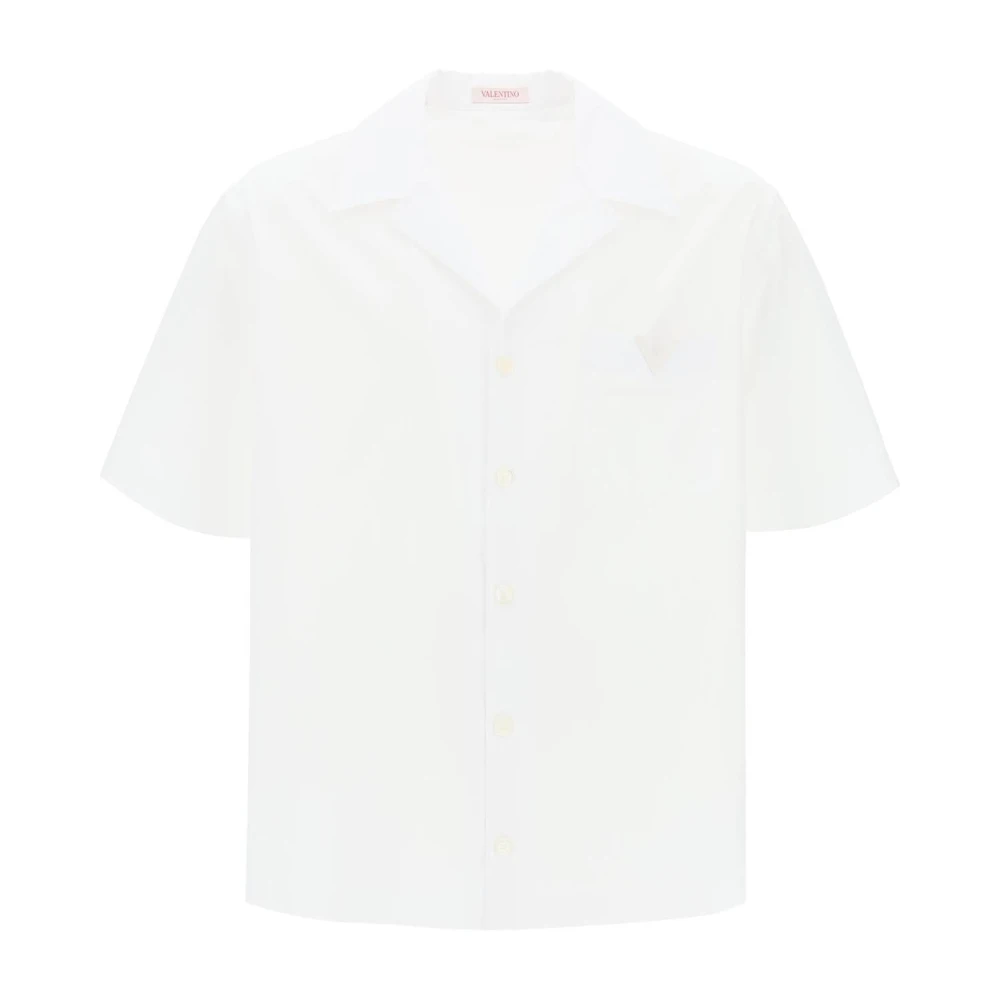 Valentino Garavani Katoenen Poplin Bowling Shirt met Rubberized V Detail White Heren