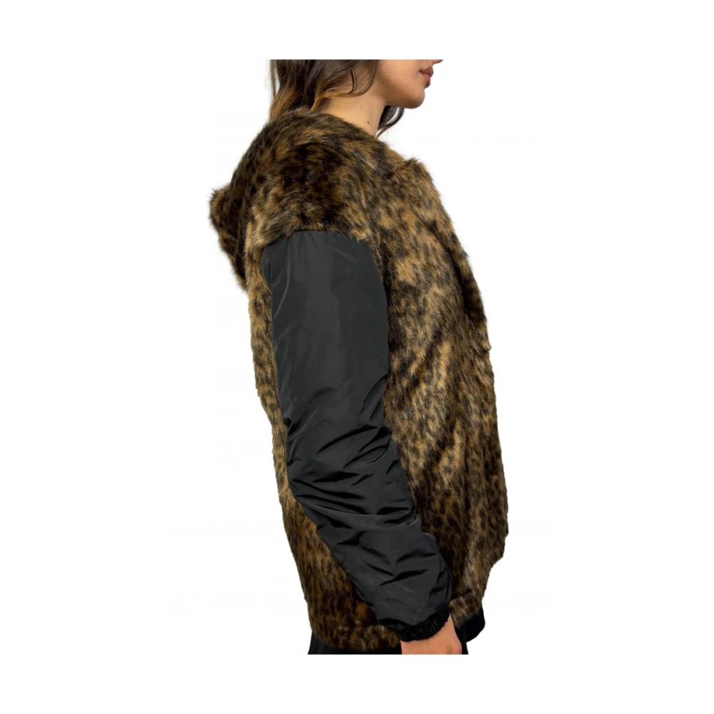 pinko Omkeerbare Zwarte Bomberjas met Nepbont Brown Dames