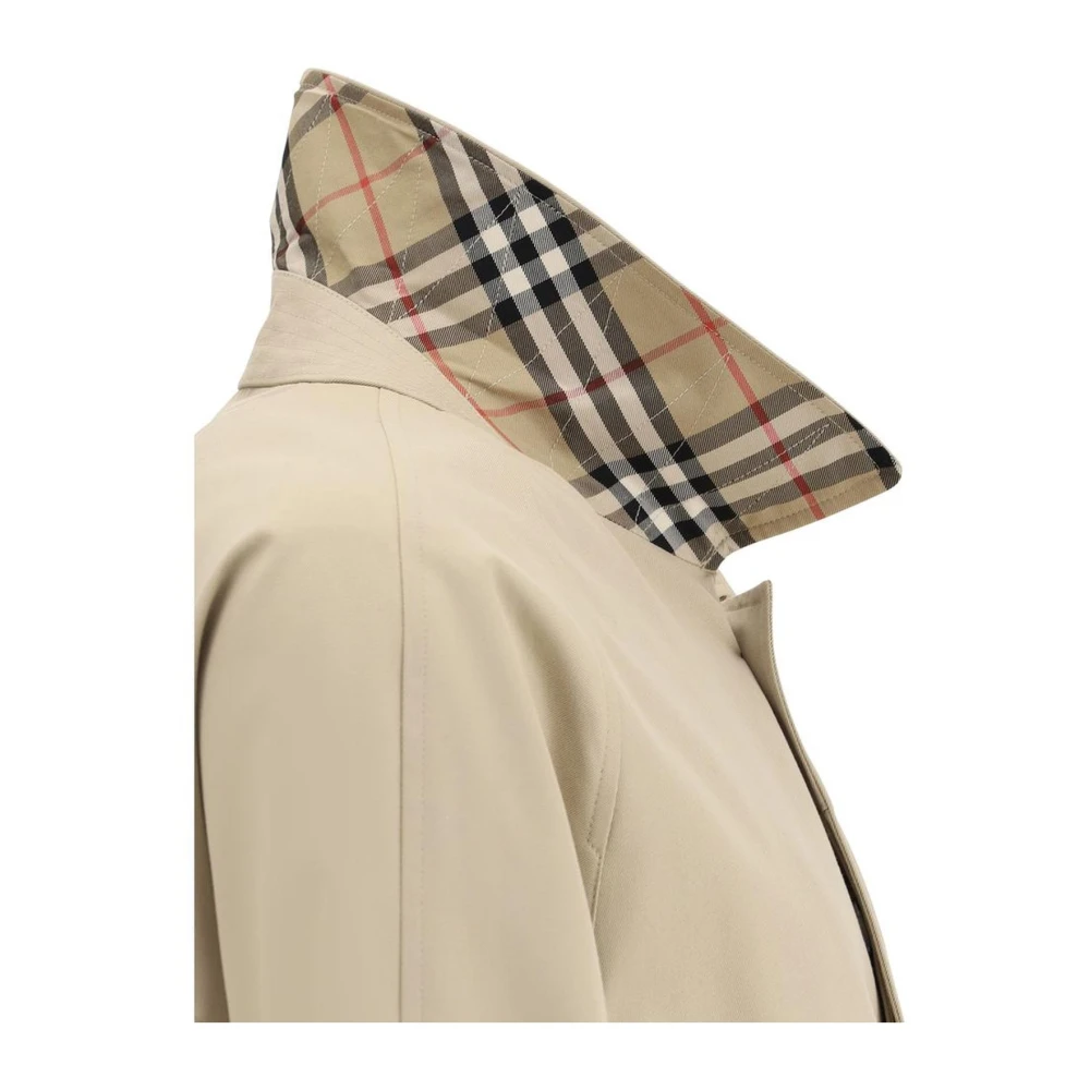 Burberry Geruite Voering Katoenen Jas Klassieke Kraag Beige Heren