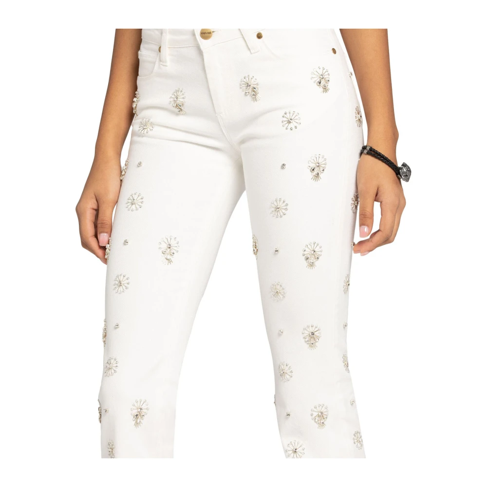 Roberto Cavalli Versierde kraal jeans met middelhoge taille White Dames