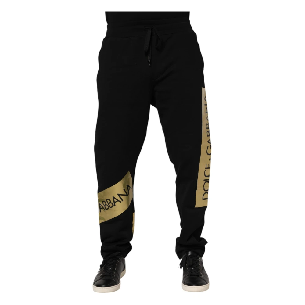 Dolce & Gabbana Men's Black Sweatpants,, Logo Tape Jogger Trousers Large