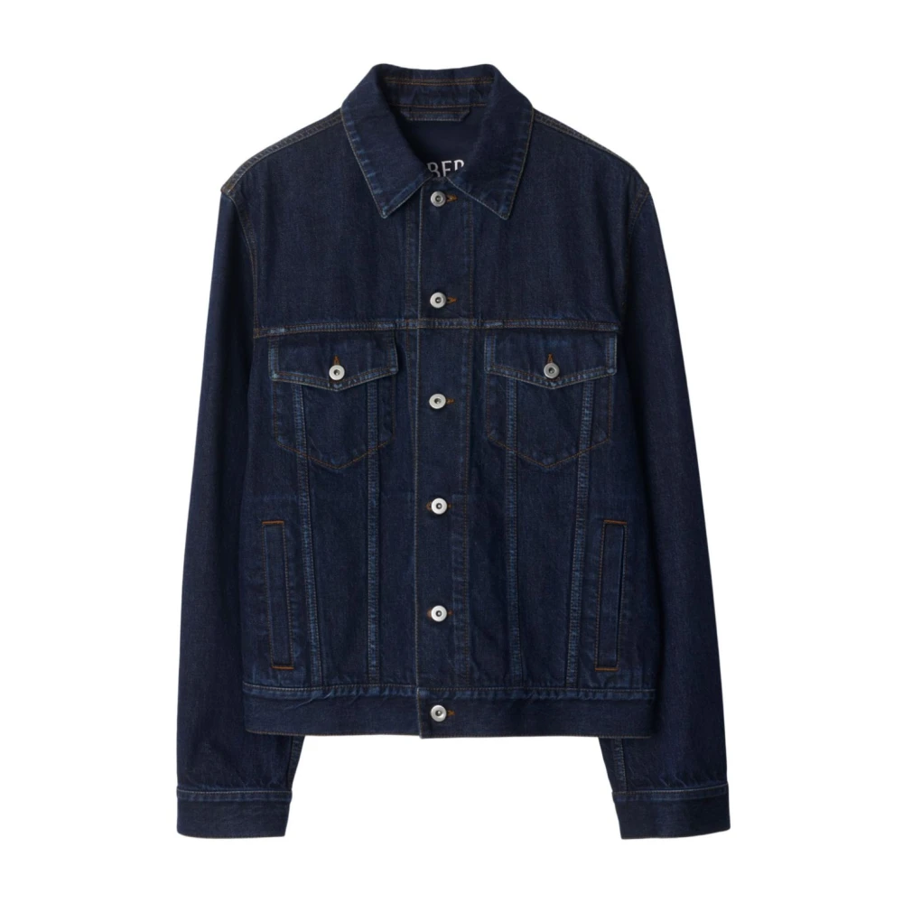 Burberry Men's Blue Denim Jackets, L, Indigo Front Button Fastening Coat