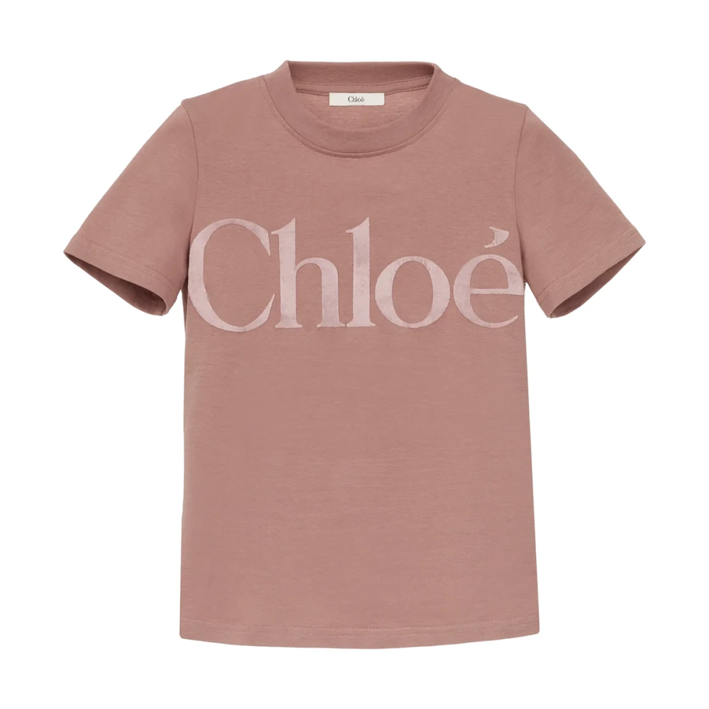 Chloé Fluweel Logo T-shirt Lichtgewicht Katoen Pink Dames