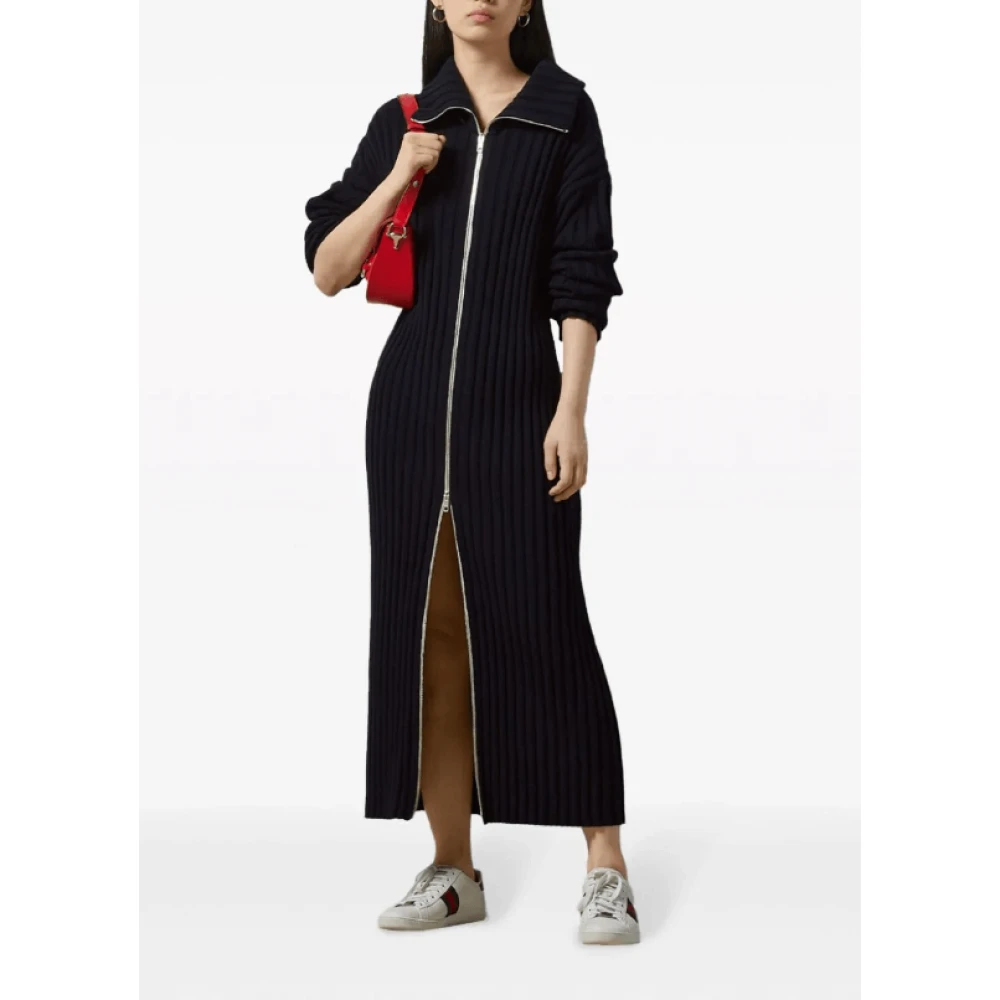 Gucci Marineblauwe Geribbelde Gebreide Jurk Blue Dames