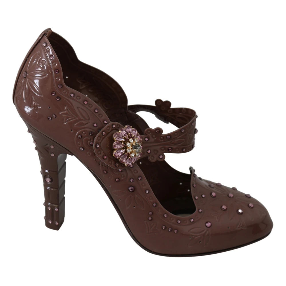 Dolce & Gabbana Women's Brown Floral Crystal Cinderella Heels