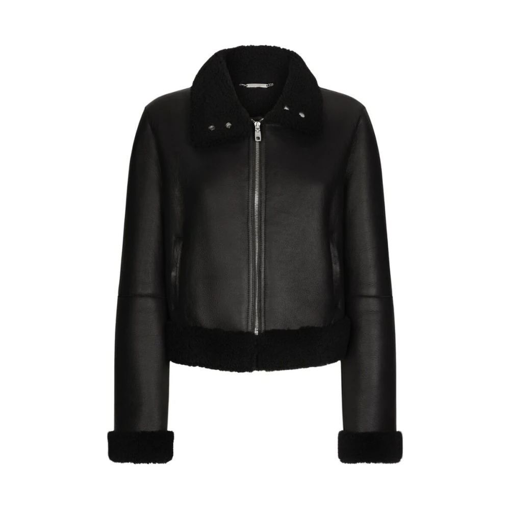 Dolce & Gabbana Shearling jas met hoge kraag Black Dames