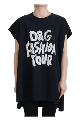 Lyxig Svart Bomull T-shirt med Tryck