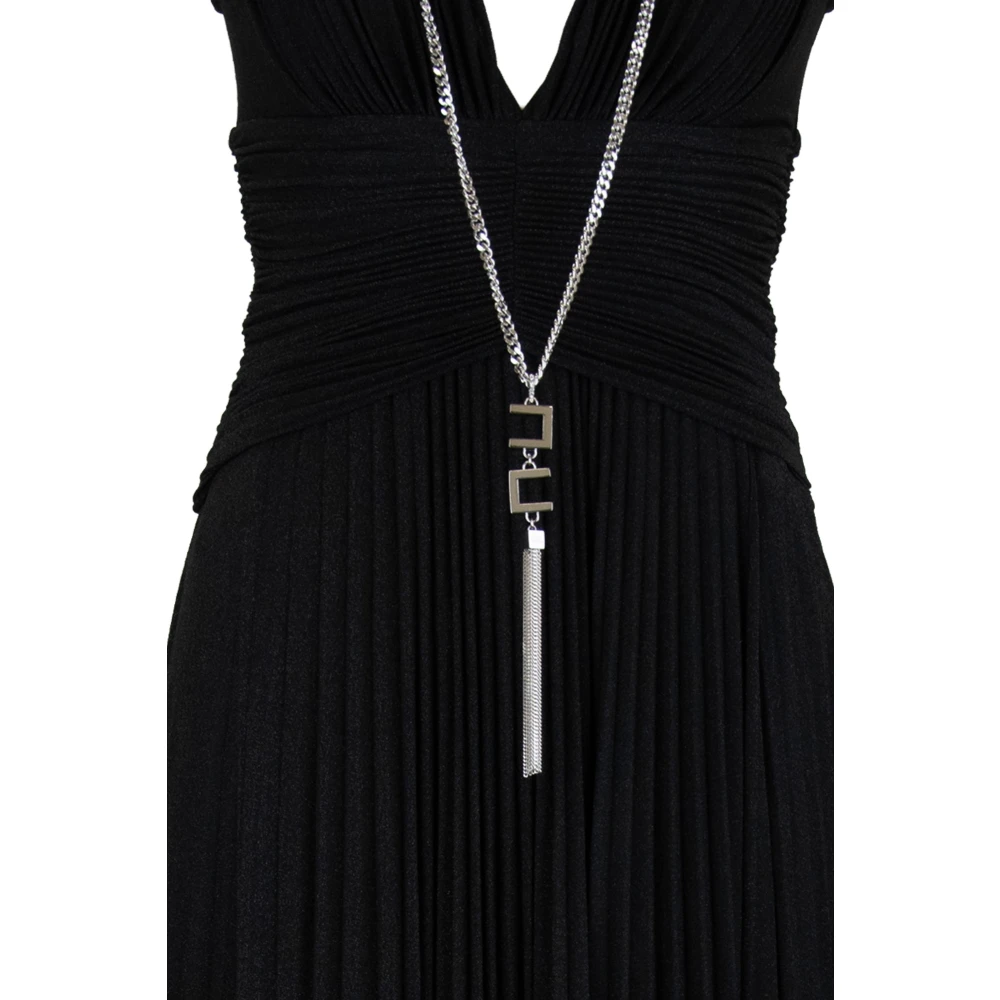 Elisabetta Franchi Chique Rits Haak Lange Jurk Black Dames