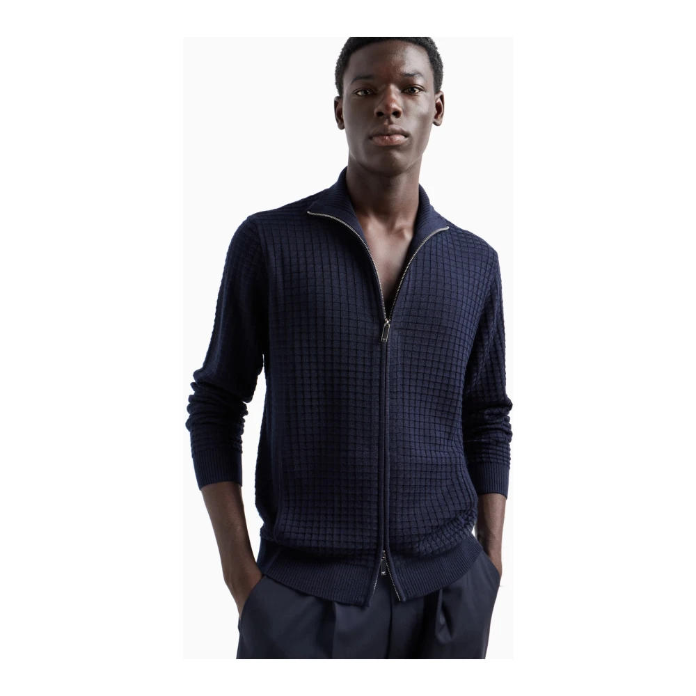 Emporio Armani Stijlvolle rits cardigan Blue Heren