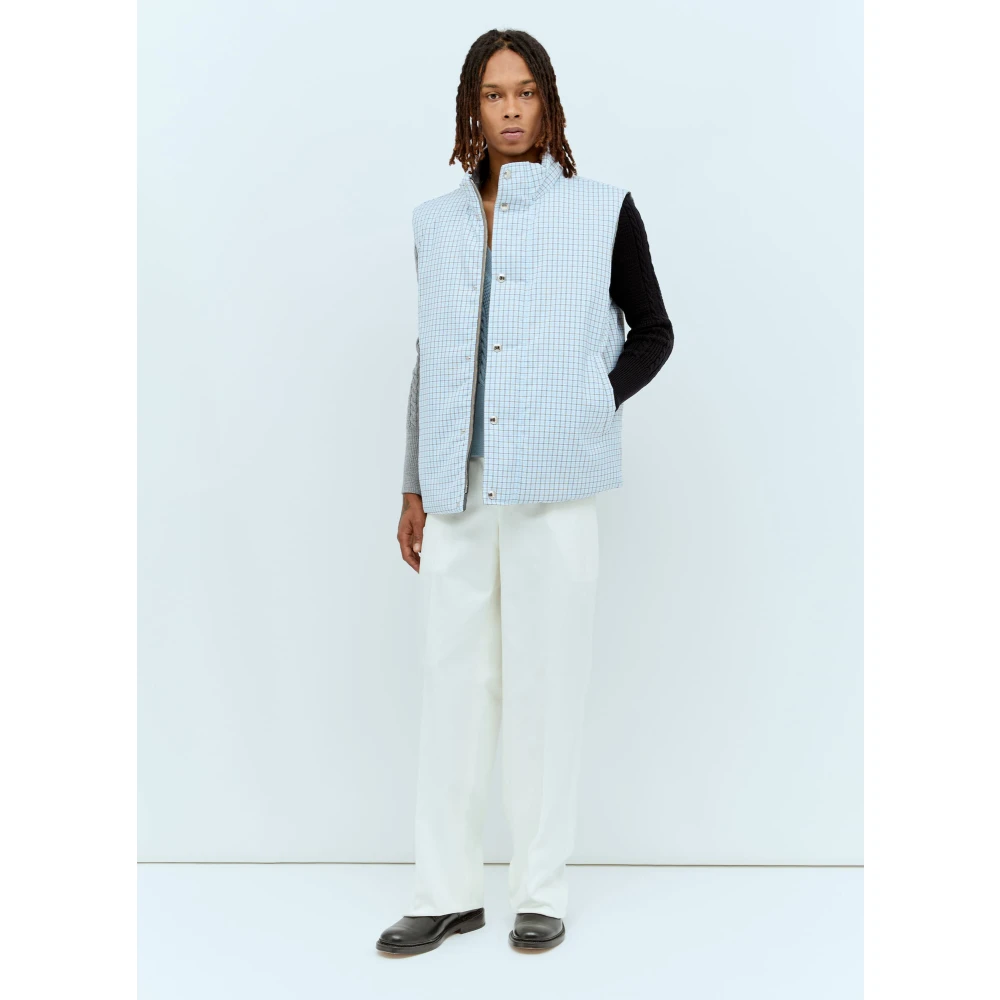 Thom Browne Geruite Omkeerbare Vest met Opstaande Kraag Blue Heren