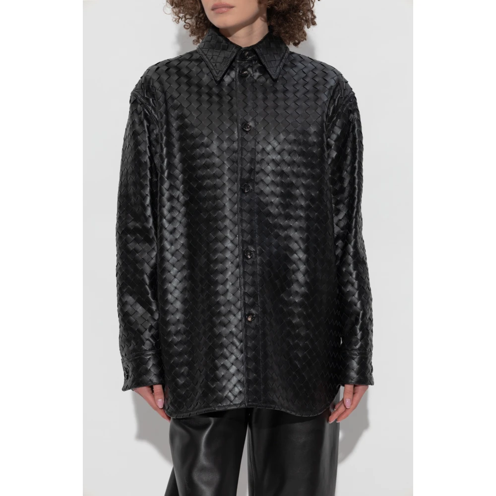 Bottega Veneta Leren oversized shirt Black Dames