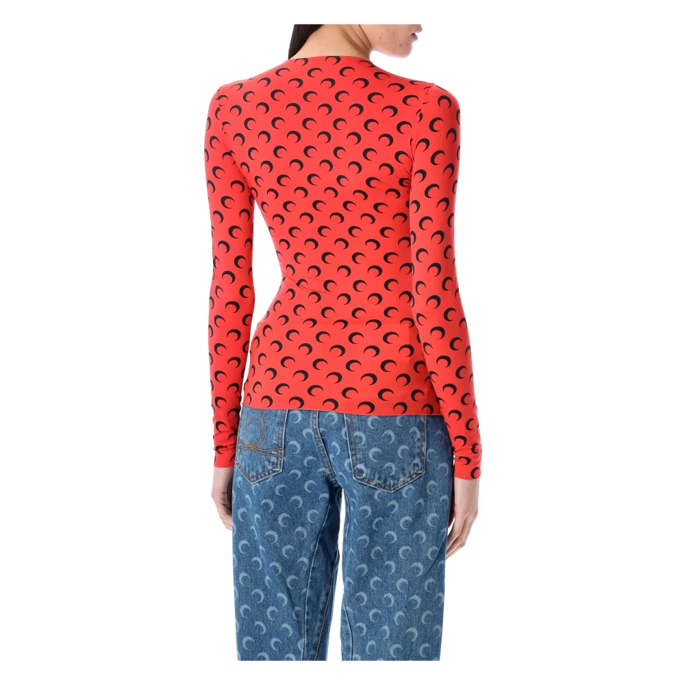 Marine Serre Maan Allover Crew Neck Top Red Dames