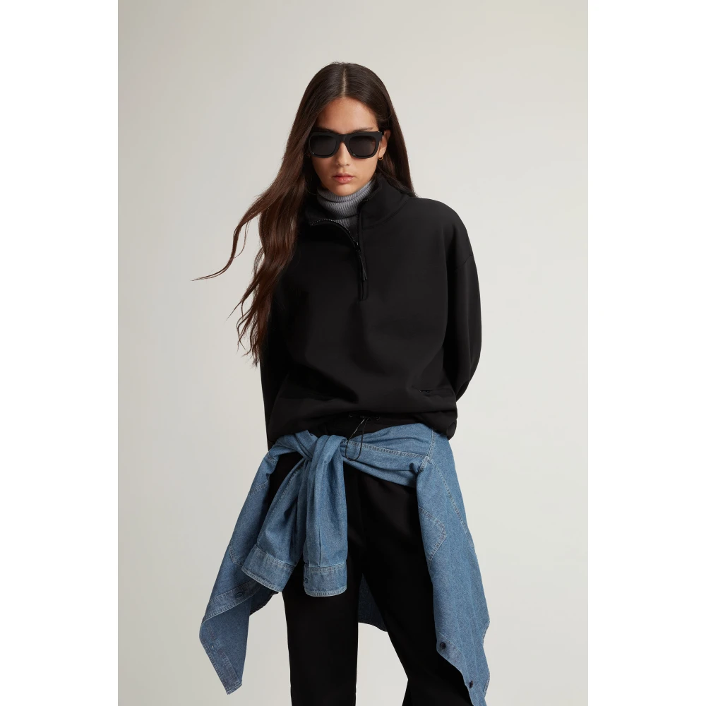 Woolrich Zwarte Katoenen Trui met Rits Black Dames