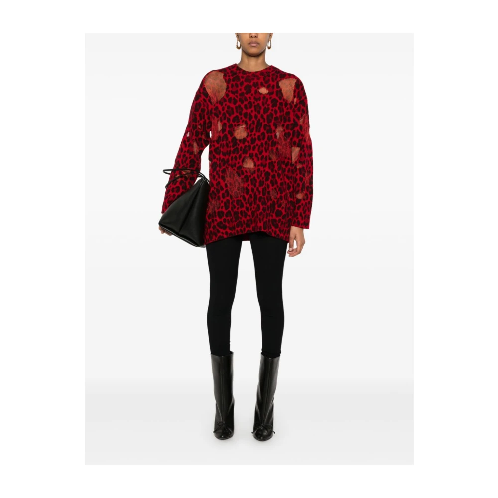 Versace Luipaardprint Gebreide Trui Red Dames