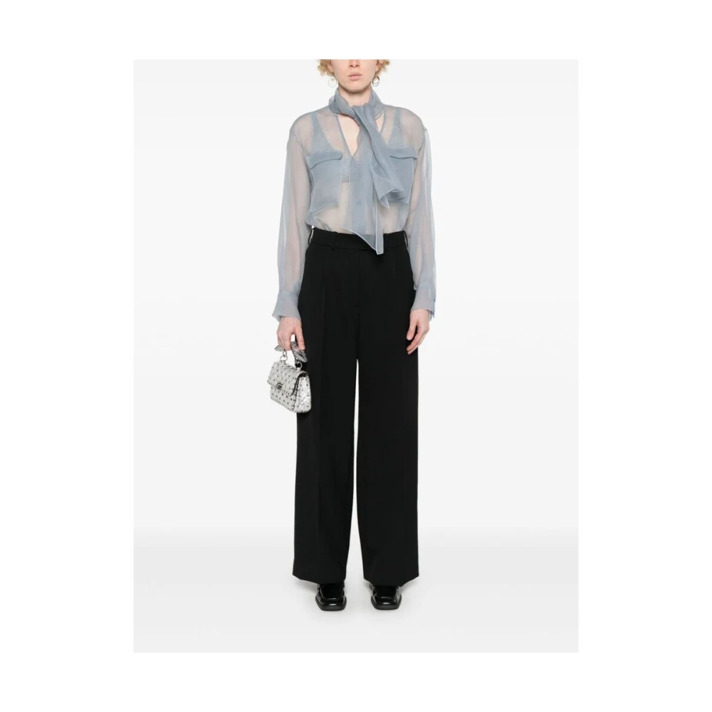 Giorgio Armani Blauwe Zijden Organza V-Hals Shirt Blue Dames
