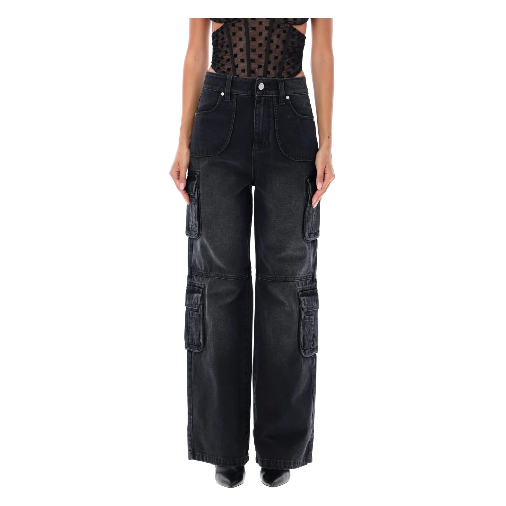 Misbhv Zwart Gewassen Denim Cargo Broek Black Dames