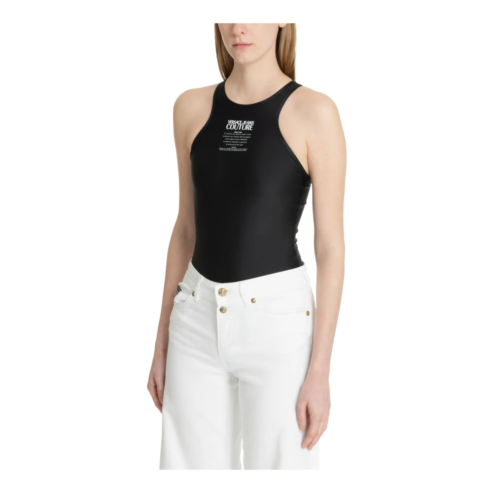 Versace Jeans Couture Gestreepte Logo Bodysuit met Haak-en-oog Sluiting Black Dames