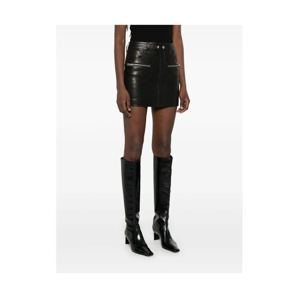 Anine Bing Zwarte leren rok met zakken Black Dames