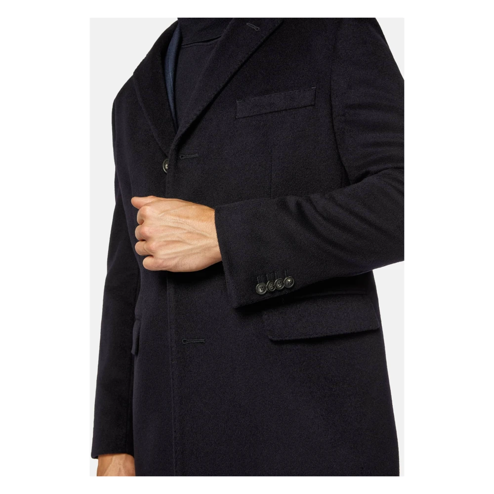 Boggi Milano Cashmere Blend Enkelrijdige Jas Blue Heren