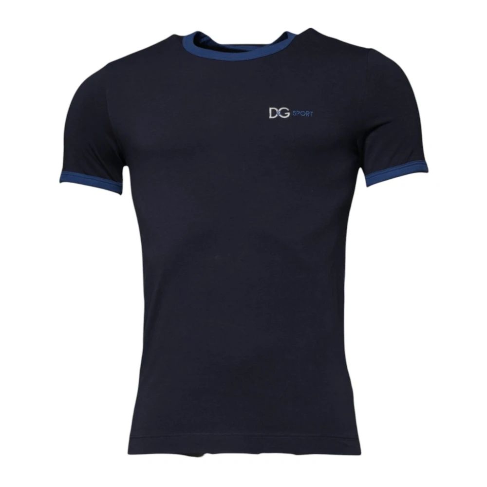 Dolce & Gabbana Blauwe Crewneck Stretch Katoenen T-shirt Blue Heren