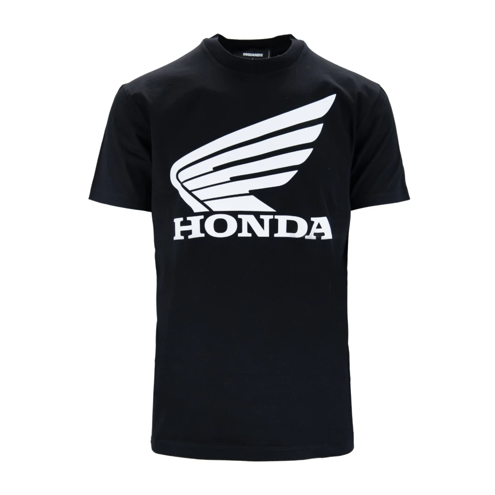 Dsquared2 Mannelijk Zwart Tops Heren, M, Katoen, Heren T-Shirt Met Geribbelde Afwerking