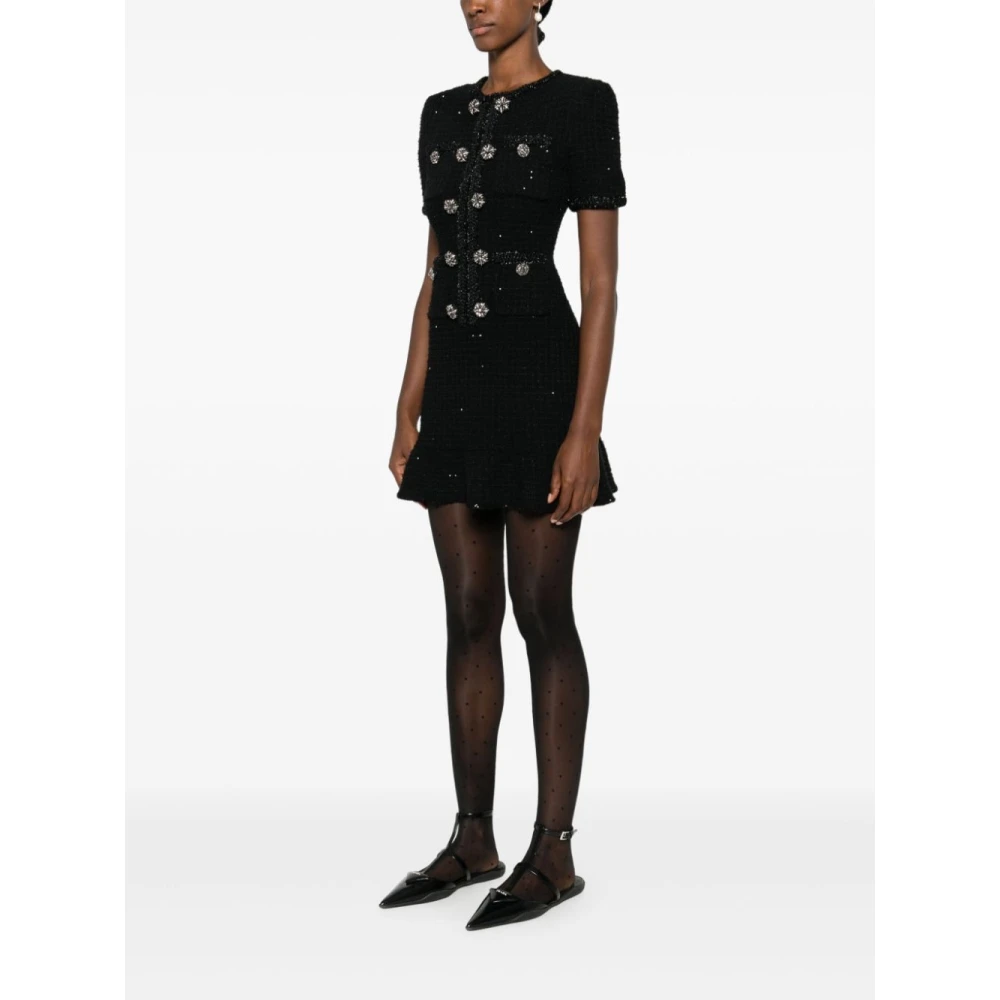 Self Portrait Gebreide Knoop Mini Jurk Black Dames