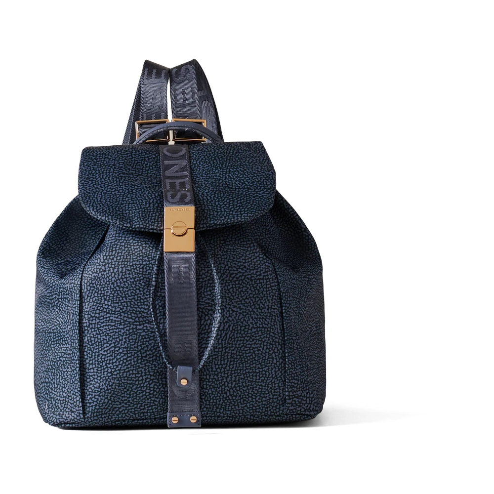 Borbonese Denim Rugzak met Archiefgesp Sluiting Blue Dames