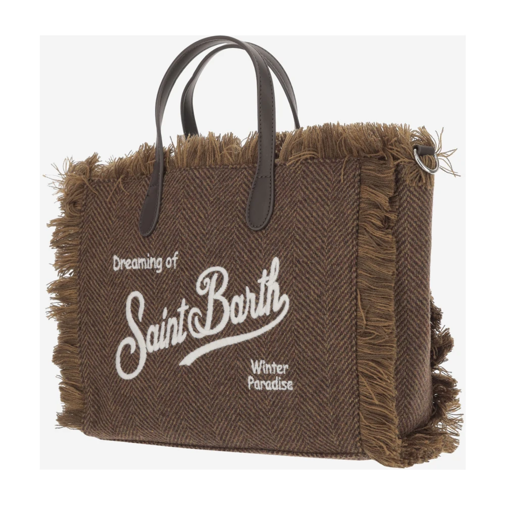 MC2 Saint Barth Fringed Tote Tas met Logo Borduurwerk Brown Dames