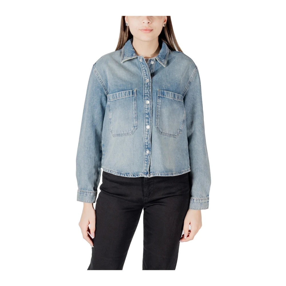 Only Women's Blue Denim Jackets,, Cotton Blouse With Pockets Medium