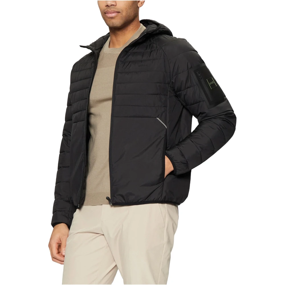 Hugo Boss Zwarte gewatteerde jas met capuchon Black Heren