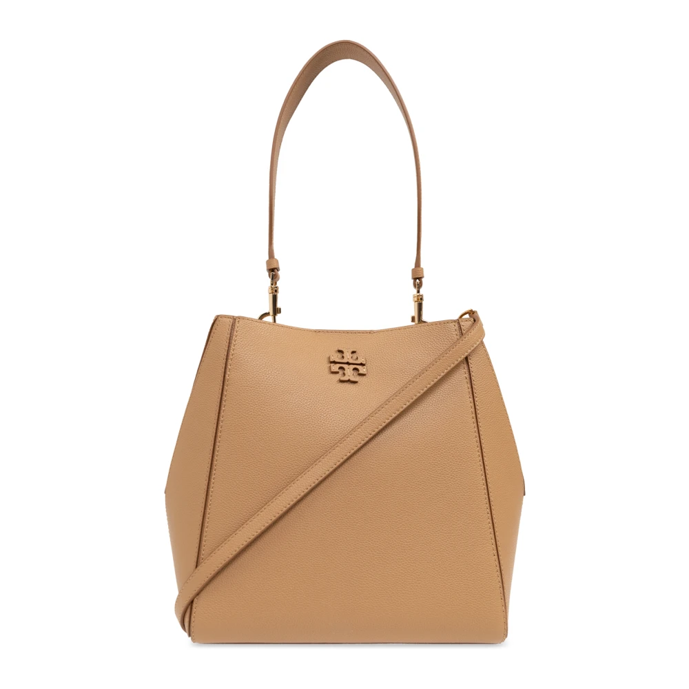 TORY BURCH Leren emmer tas met metalen sluiting Brown Dames