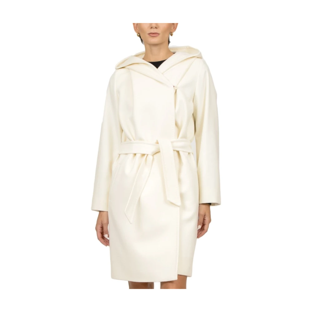 Max Mara Studio Vit Ull Kort Huva Kappa White, Dam