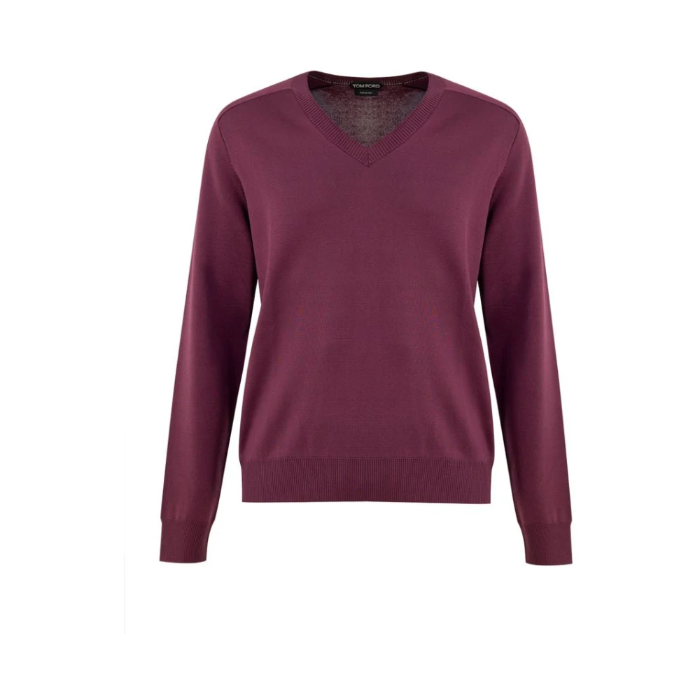 Tom Ford , V-Neck Knitwear, Male, Purple, Xl, Silk V-Neck Jumper