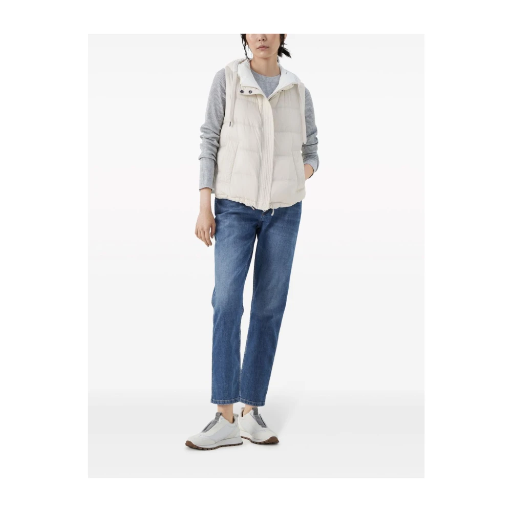 BRUNELLO CUCINELLI Gewatteerde Witte Jas met Monili Ketting White Dames