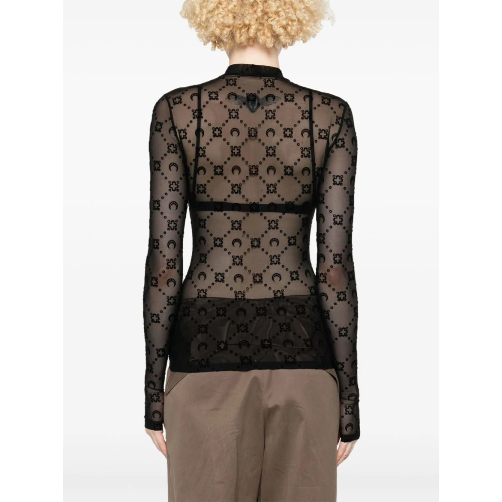 Marine Serre Zwarte Mesh Sheer Flocked Moonogram Sweater Black Dames