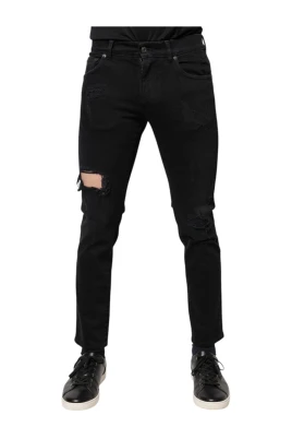 Svarta Skinny Jeans med Riv Effekter